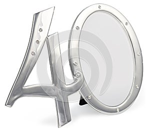 Silver photo frame birthday 40 anniversary of isolation on a white background. metal frame inlaid jem stones