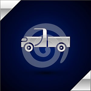 Silver Pickup truck icon isolated on dark blue background. Vector Illustration