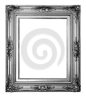 Silver picture frame. path and over white background