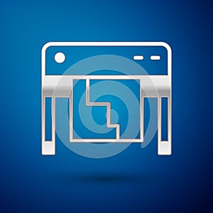 Silver Plotter icon isolated on blue background. Large format multifunction printer. Polygraphy, printshop service