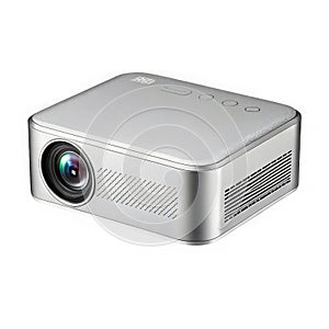 Silver portable mini projector isolated on white background