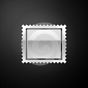 Silver Postal stamp icon isolated on black background. Long shadow style. Vector