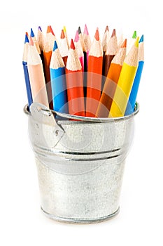 Silver pot of crayons