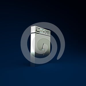 Silver Power bank icon isolated on blue background. Portable charging device. Minimalism concept. 3d illustration 3D