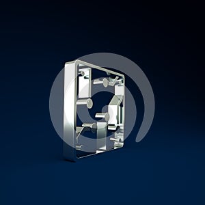 Silver Processor icon isolated on blue background. CPU, central processing unit, microchip, microcircuit, computer