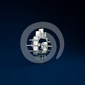 Silver Processor icon isolated on blue background. CPU, central processing unit, microchip, microcircuit, computer