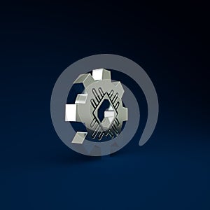 Silver Processor icon isolated on blue background. CPU, central processing unit, microchip, microcircuit, computer