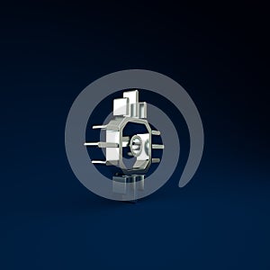 Silver Processor icon isolated on blue background. CPU, central processing unit, microchip, microcircuit, computer