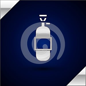 Silver Propane gas tank icon isolated on dark blue background. Flammable gas tank icon. Vector