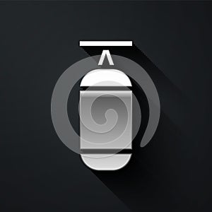 Silver Punching bag icon isolated on black background. Long shadow style. Vector Illustration