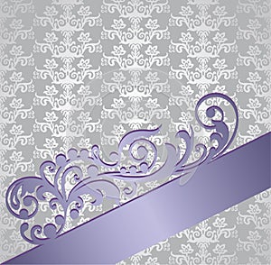 Silver and purple victorian style floral invitation card