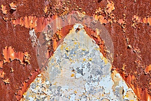 Silver pyramid, rusty wall background, asset, dirty brown, orange, rusted panel, corroding