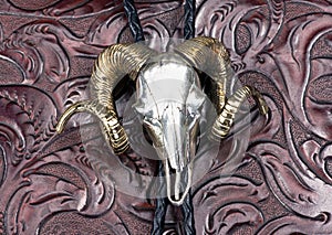 Silver Ram Head Indian Bolo Tie.