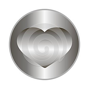 Silver realistic metal heart on a metalic background. Chrome, silver, steel, iron, stainless  texture. Vector illustration.