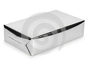 A silver rectangular object with a shiny surface isolated on white background