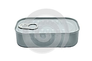 Silver rectangular tin can, Empty, For fish