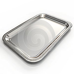 Silver Rectangular Tray, Isolated on White Background, 3D Render, Serving Tray, Metal Tray Serving Tray, Metal