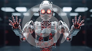 silver red robot with open hands with copy space generative ai