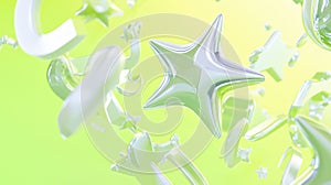 Silver Reflective Star In Green Abstract Scene photo
