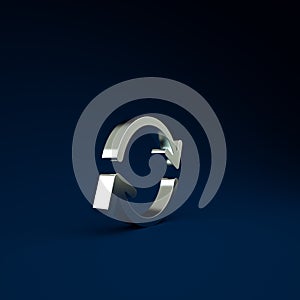 Silver Refresh icon isolated on blue background. Reload symbol. Rotation arrows in a circle sign. Minimalism concept. 3d