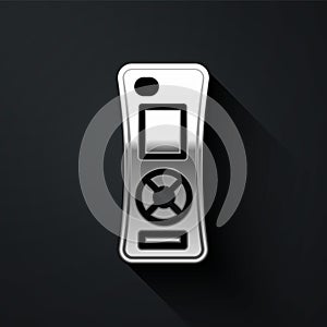 Silver Remote control icon isolated on black background. Long shadow style. Vector