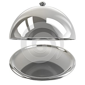 Silver restaurant cloche, 3d photo