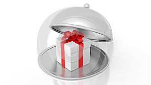 Silver restaurant cloche with gift box