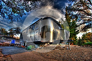 Silver retro airstream camper