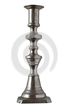 Silver retro candlestick isolated on white background.