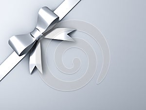 Silver ribbon bow on corner gray background