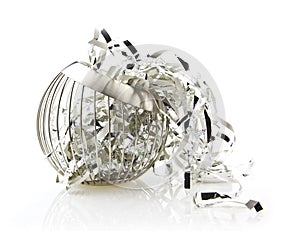 Silver Ribbon in Bowl on white background