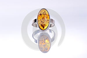 Silver ring with amber stone