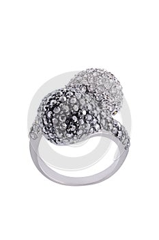 Silver Ring with brilliants on a white background