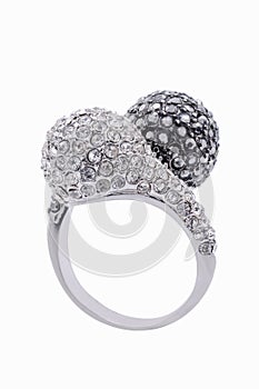 Silver Ring with brilliants on a white background