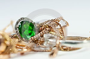 Silver ring with green gem