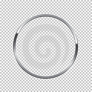 Silver ring isolated on transparent background. Vector chrome frame.