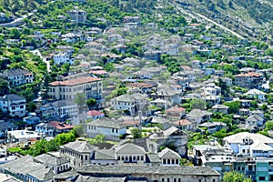 Silver roofs of the houses in the historical center of the ancient Albanian city of Gjirokastra