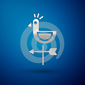 Silver Rooster weather vane icon isolated on blue background. Weathercock sign. Windvane rooster. Vector Illustration