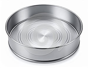 Silver Round Baking Pan Isolated Against White Background in Studio Lighting