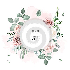 Silver sage and blush pink flowers vector design frame