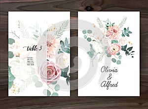 Silver sage green and blush pink flowers vector design frames