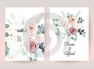 Silver sage green and blush pink flowers vector design frames