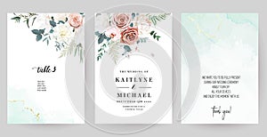 Silver sage green, pink, blush, white flowers vector design spring cards