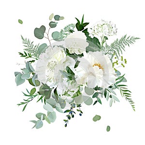 Silver sage green and white flowers vector design spring herbal bouquet