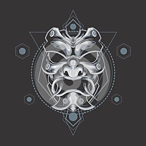 Silver samurai mask sacred geometry