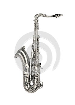Silver saxaphone on the white