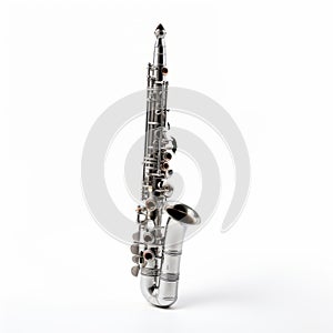 Silver Saxophone With Silver Plated Keys On White Background