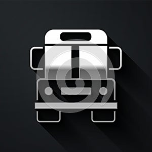 Silver School Bus icon isolated on black background. Public transportation symbol. Long shadow style. Vector