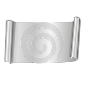 Silver scroll isolated on white background. Gray paper roll banner 3D. Ribbon design for Christmas frame, New Year