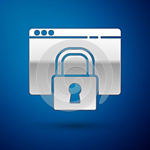 Silver Secure your site with HTTPS, SSL icon isolated on blue background. Internet communication protocol. Vector
